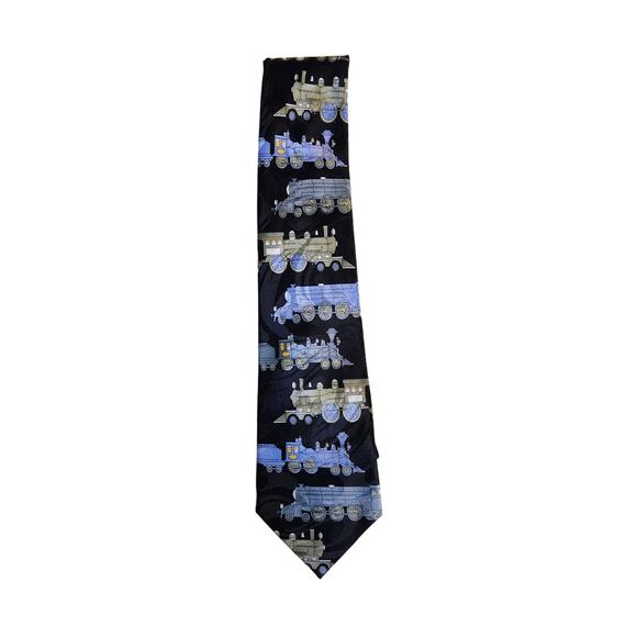 Fratello Mens Tie Trains Black 100%‎ Polyester - Picture 1 of 4